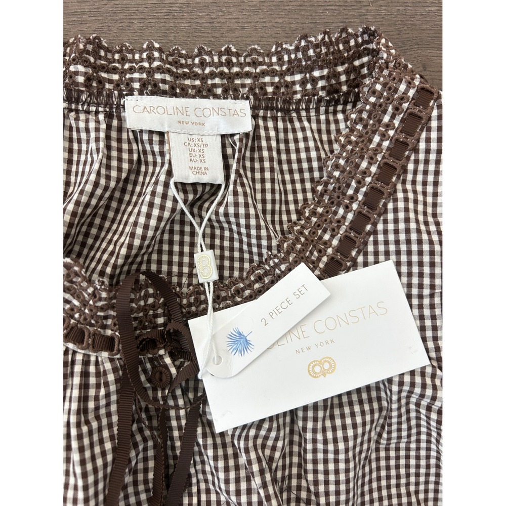 Caroline Constas Brown Gingham 2 Piece Set Crop Top Maxi Skirt XS New With Tags - Picture 3 of 3